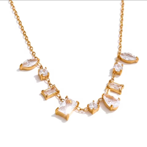 Anthropologie Jewelry - Diamond Cut Necklace Gold Ss Necklace with Clear Cubic Zircona AAA Stones
